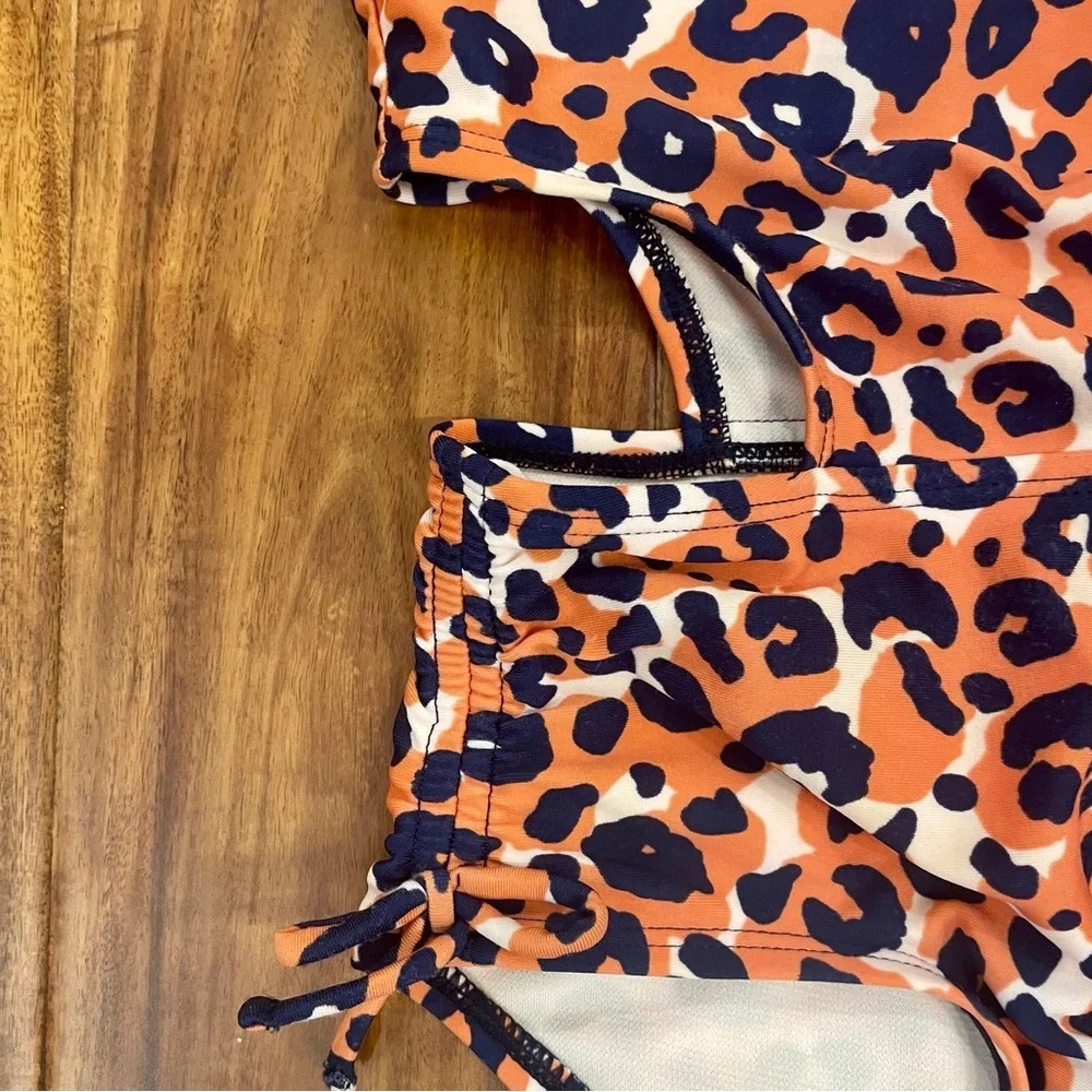 Cat & Jack Girls Swimsuits Yellow Floral 2 Piece & Leopard Print 1 Piece Size 4 - Picture 10 of 16